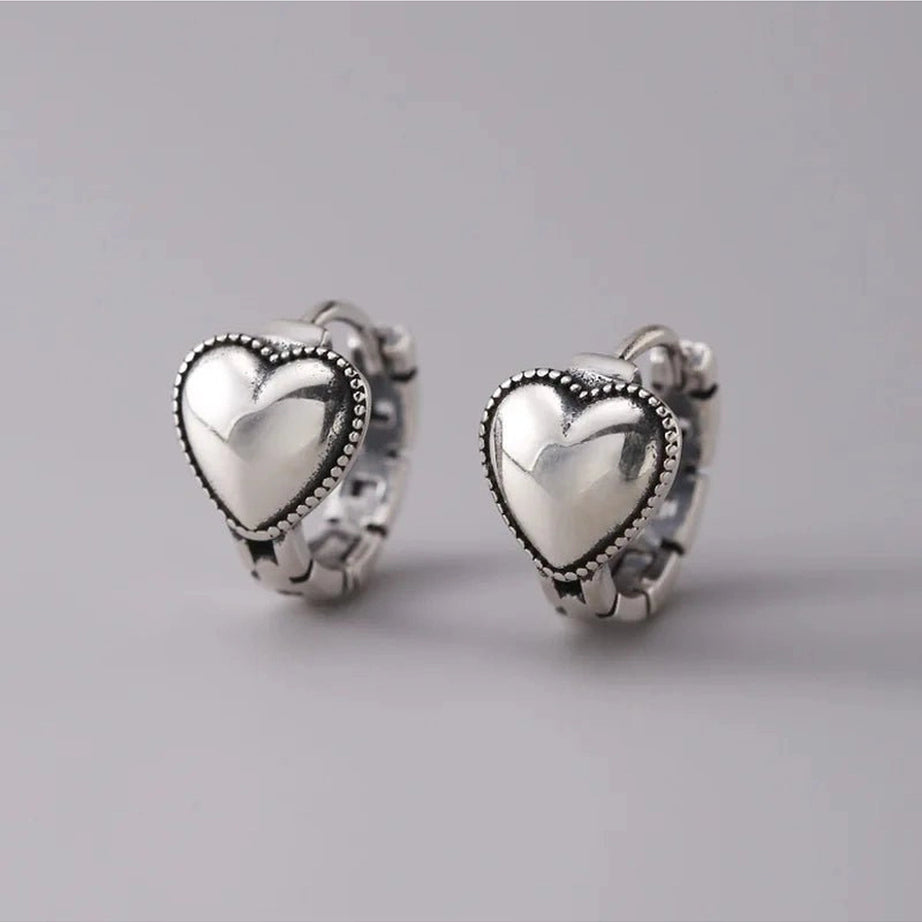 Edgy Silver Heart Ring Earrings Silver E3800 Shoptery