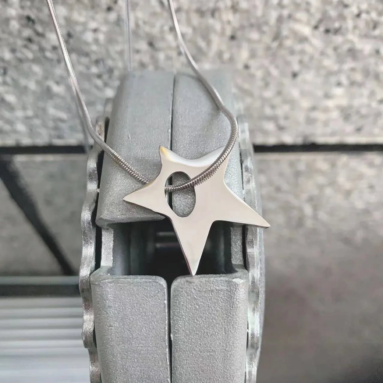Silver Shuriken Ninja Y2k Necklace Shoptery