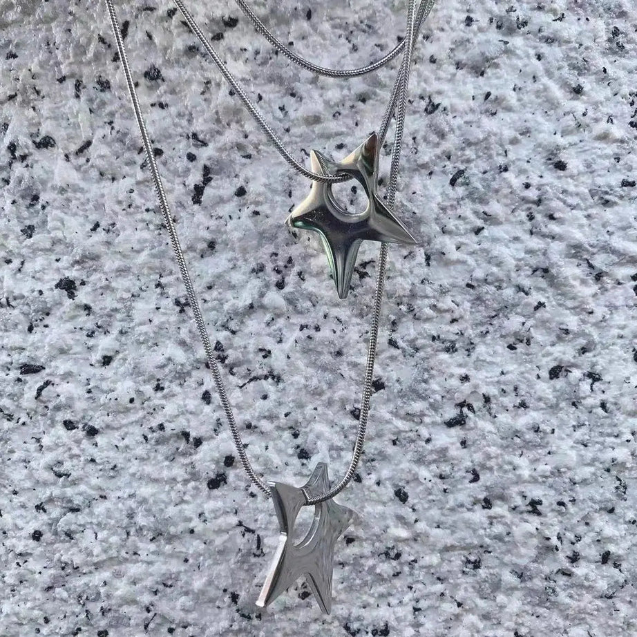 Silver Shuriken Ninja Y2k Necklace Shoptery
