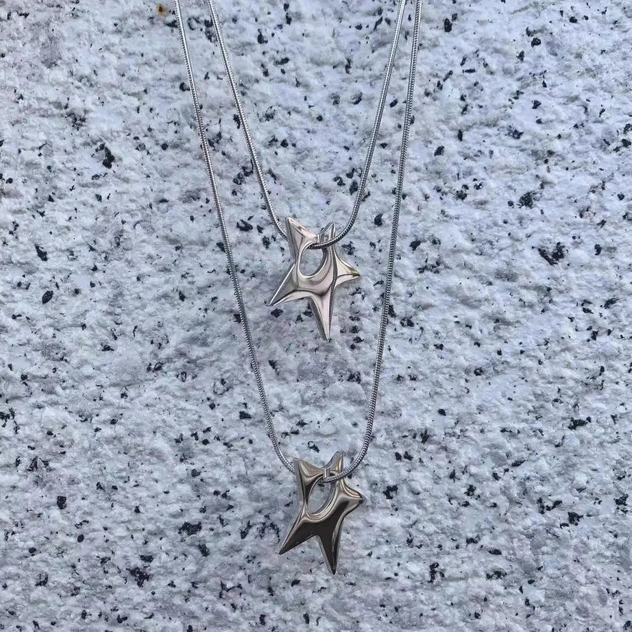 Silver Shuriken Ninja Y2k Necklace Shoptery