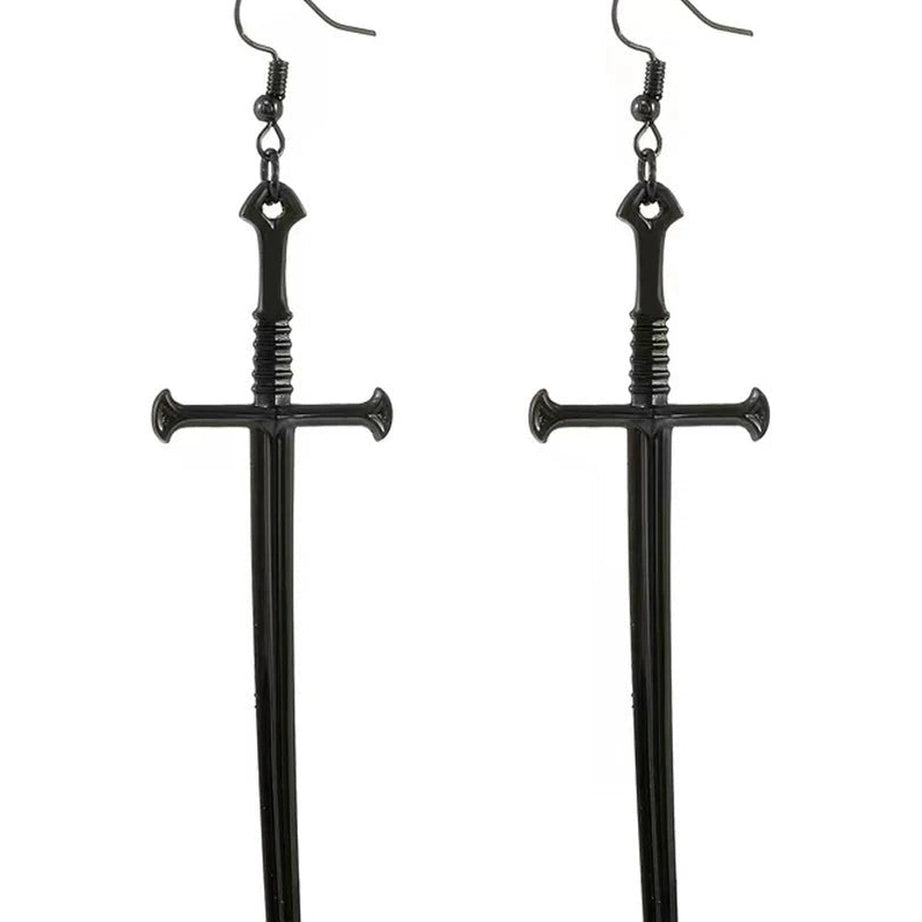 Alt Goth Silver Sword Drop Earring Black Shoptery