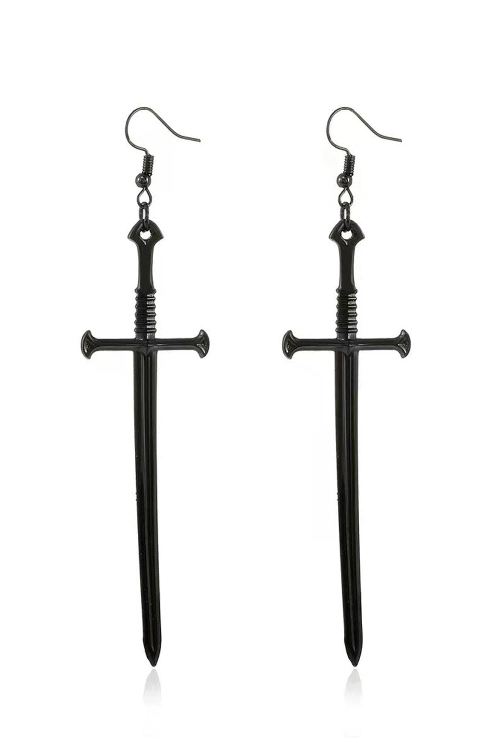 Alt Goth Silver Sword Drop Earring Black Shoptery