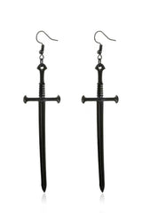 Alt Goth Silver Sword Drop Earring Black Shoptery