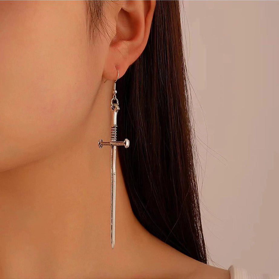 Alt Goth Silver Sword Drop Earring Shoptery