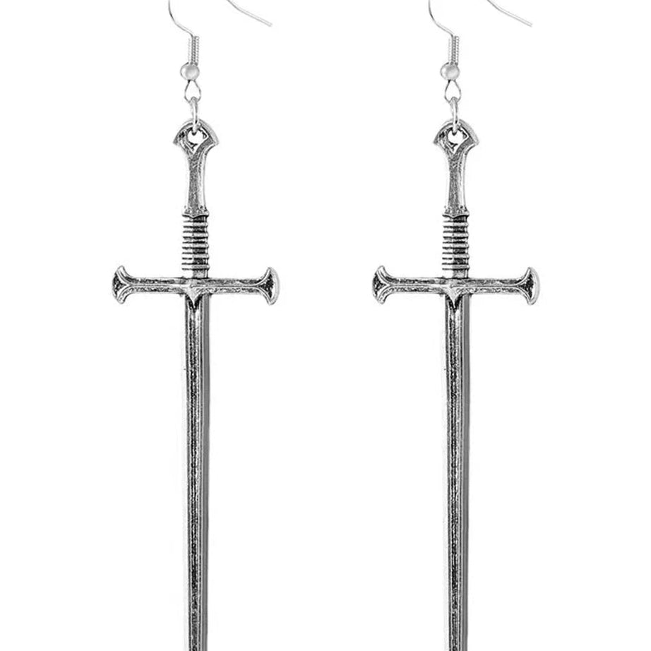 Alt Goth Silver Sword Drop Earring Silvery Shoptery