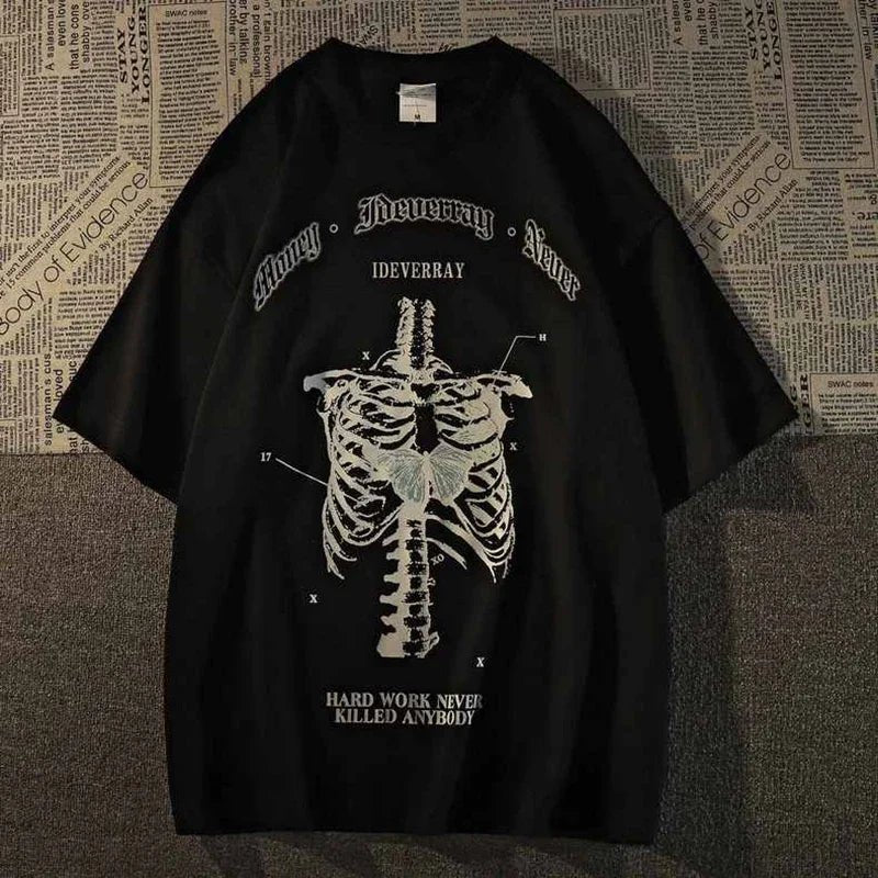 Skeleton Print Goth T-Shirt -