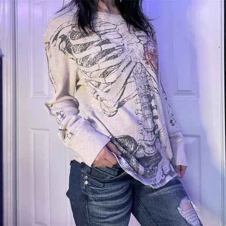 Alt Skeleton Print Waffle Knit Top Shoptery