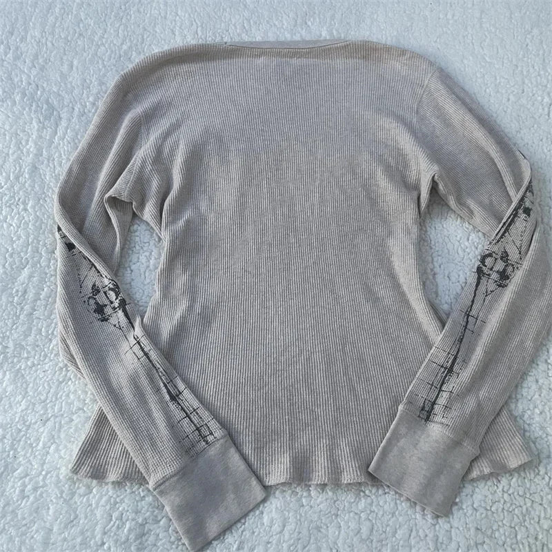 Alt Skeleton Print Waffle Knit Top Shoptery