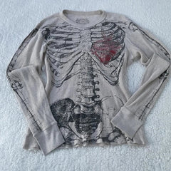 Alt Skeleton Print Waffle Knit Top Shoptery