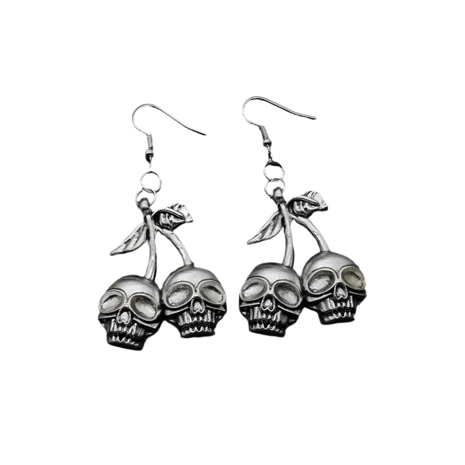 Alt Goth Skull Cherry Drop Earrings silver Shoptery