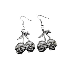 Alt Goth Skull Cherry Drop Earrings silver Shoptery