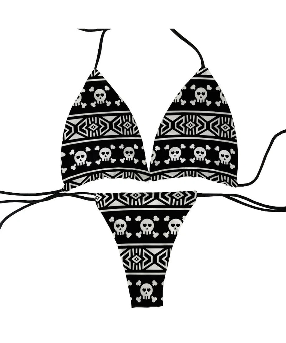 Skull Print Bikini Set - Swimsuits