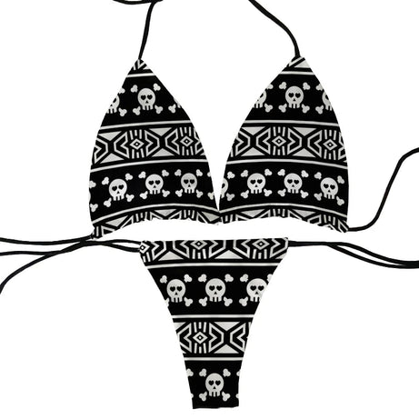 Skull Print Bikini Set - Swimsuits