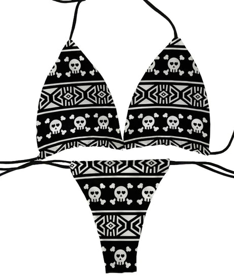 Skull Print Bikini Set - Swimsuits