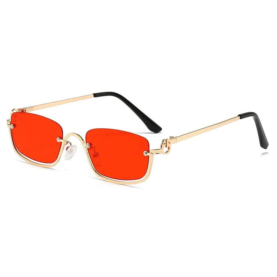 Retro Small Square Sunglasses Gold Red As picture Shoptery