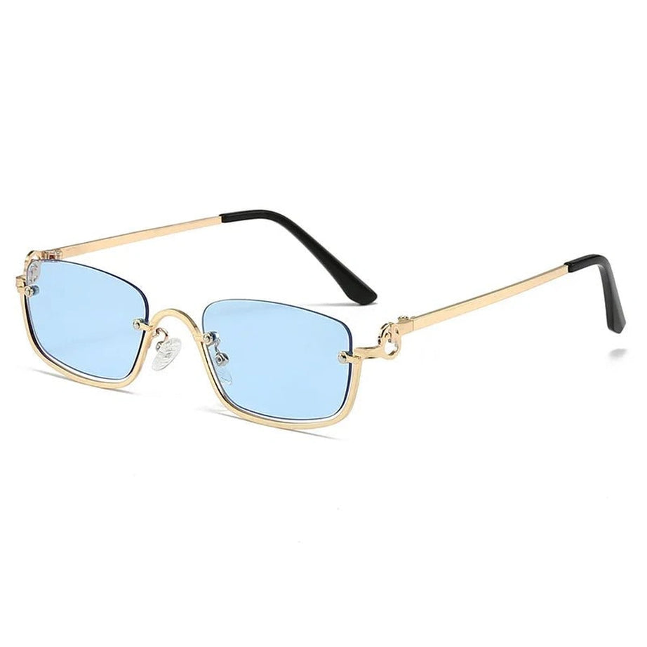 Retro Small Square Sunglasses Gold Blue As picture Shoptery