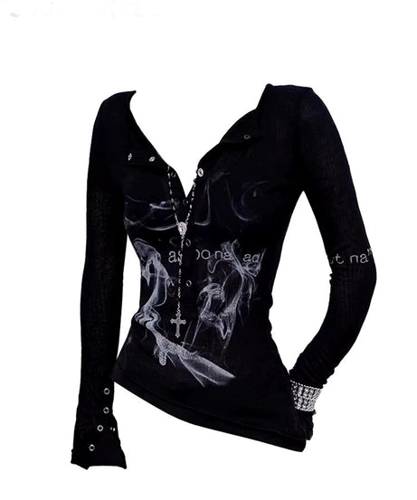 Smoke Print Goth Top - Shirts & Tops