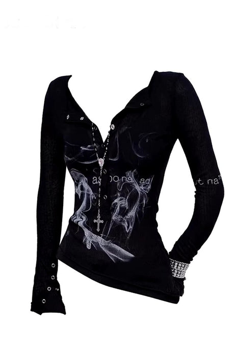 Smoke Print Goth Top - Shirts & Tops