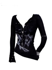 Smoke Print Alt Goth Long Sleeve Top Black Shoptery