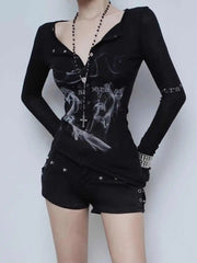 Smoke Print Alt Goth Long Sleeve Top Shoptery