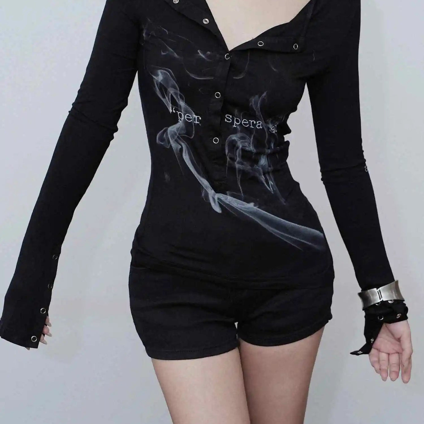 Smoke Print Alt Goth Long Sleeve Top Shoptery