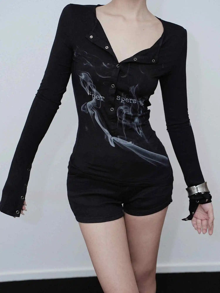 Smoke Print Alt Goth Long Sleeve Top Shoptery