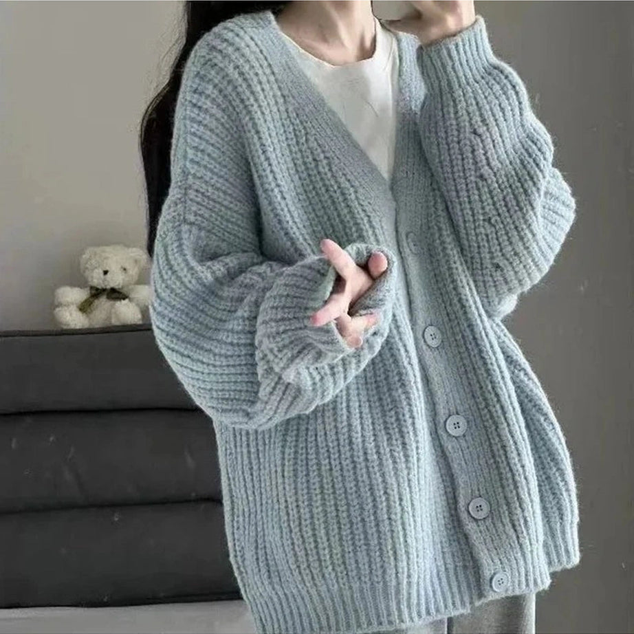 Aesthetic Pastel Soft Blush Chunky Cardigan SKY BLUE Shoptery