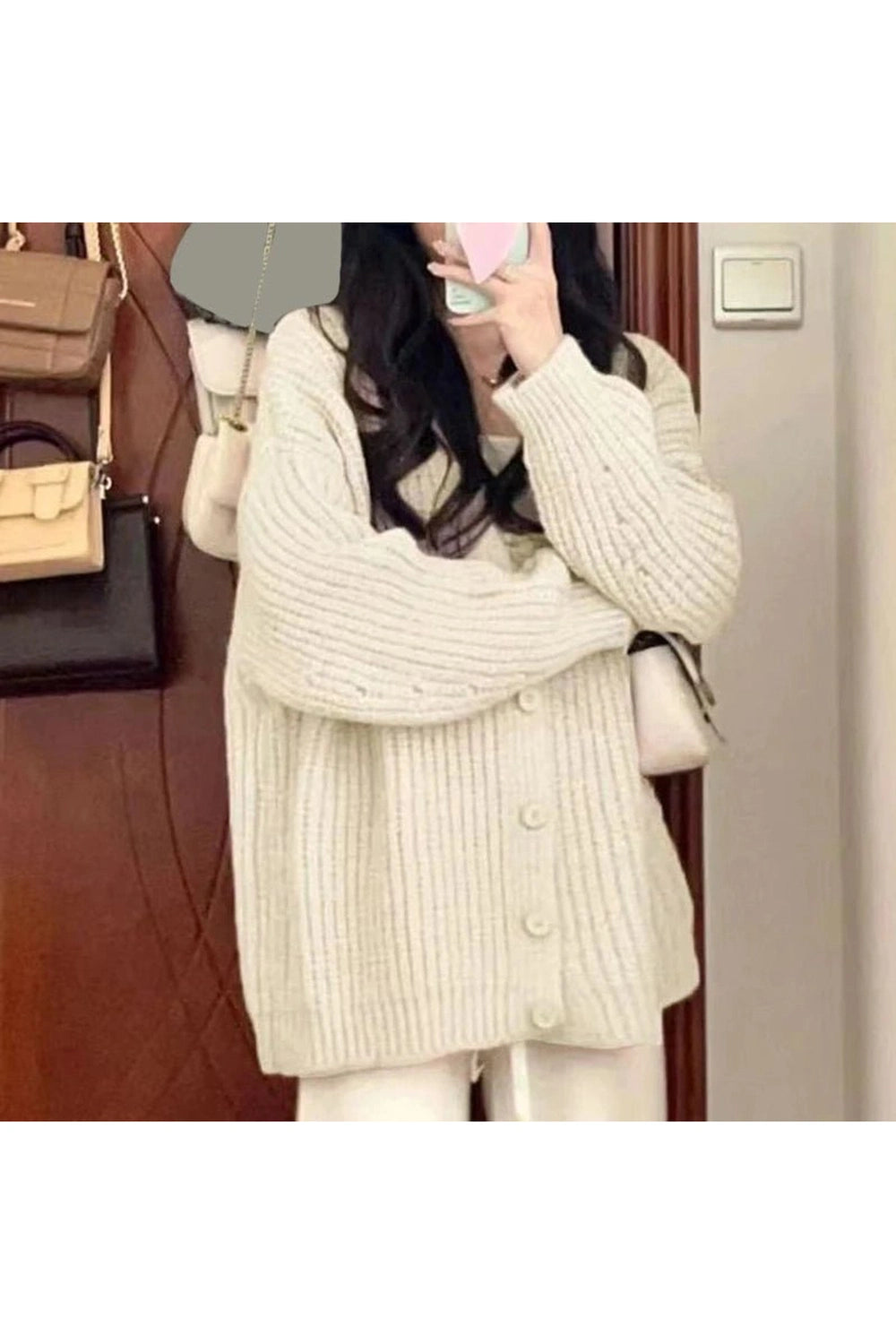 Aesthetic Pastel Soft Blush Chunky Cardigan Beige Shoptery