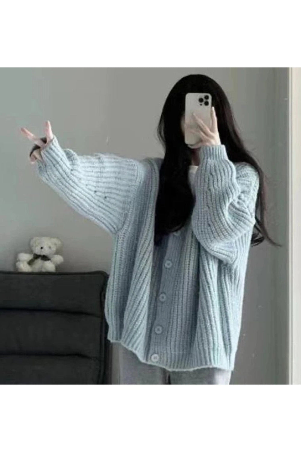 Aesthetic Pastel Soft Blush Chunky Cardigan Shoptery