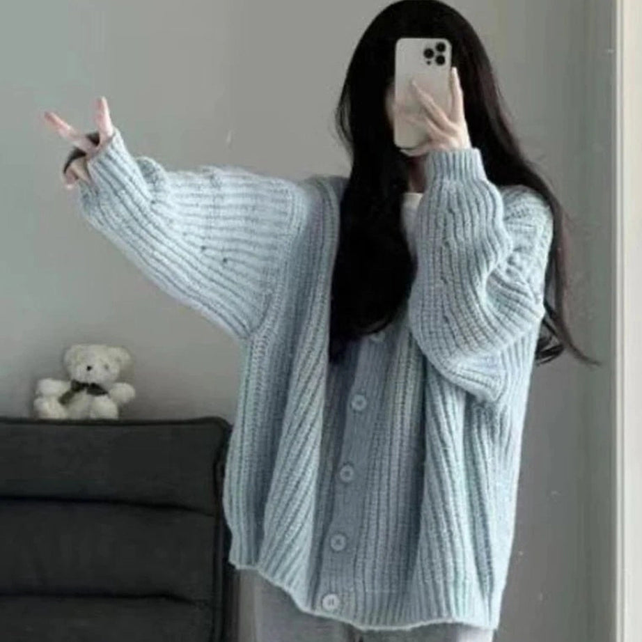 Aesthetic Pastel Soft Blush Chunky Cardigan Shoptery