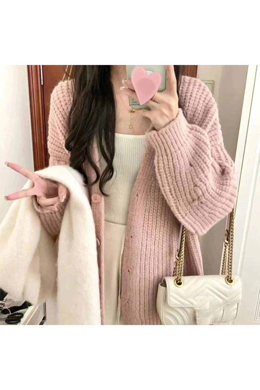 Aesthetic Pastel Soft Blush Chunky Cardigan Shoptery
