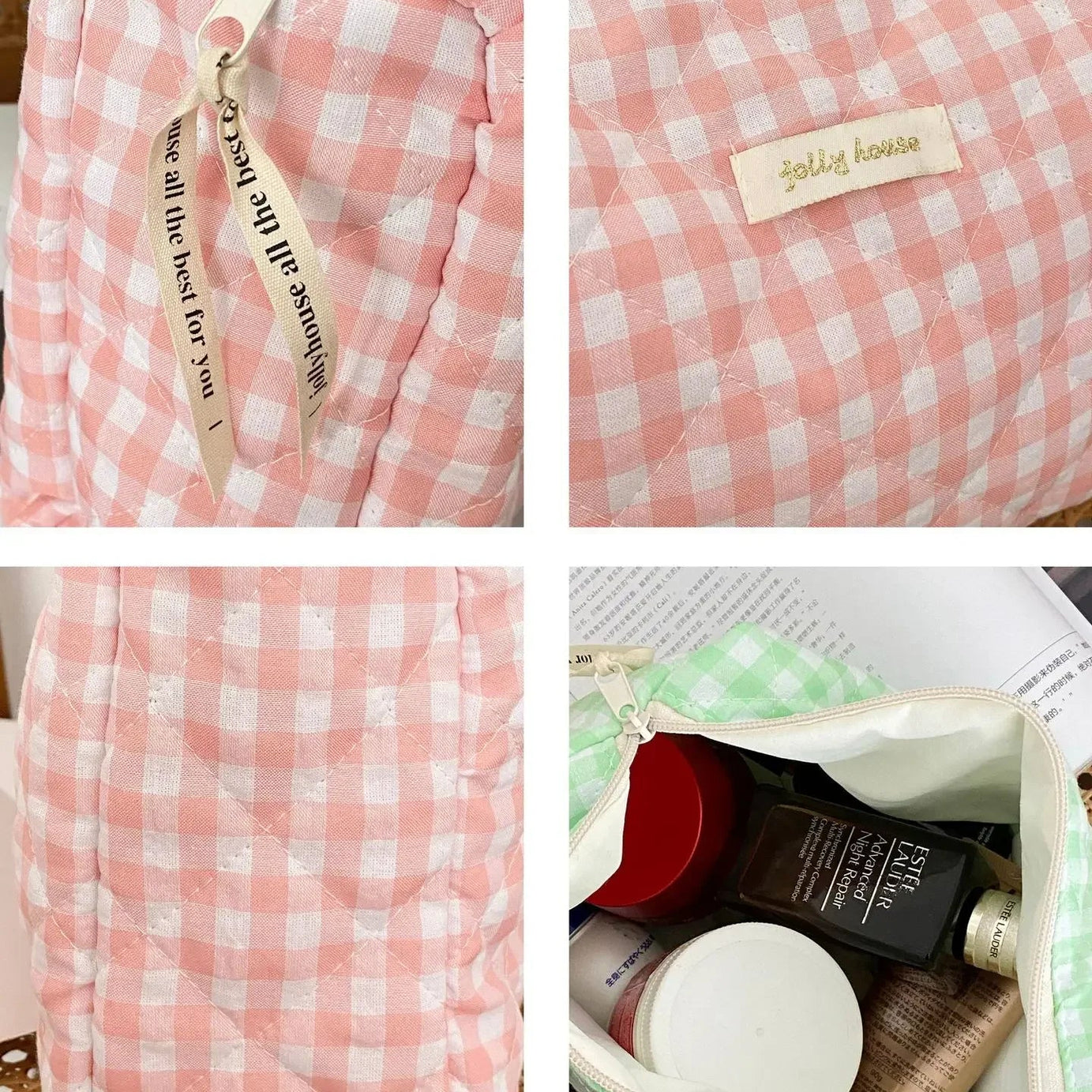 Soft Checkered Coquette Makeup Bag Shoptery