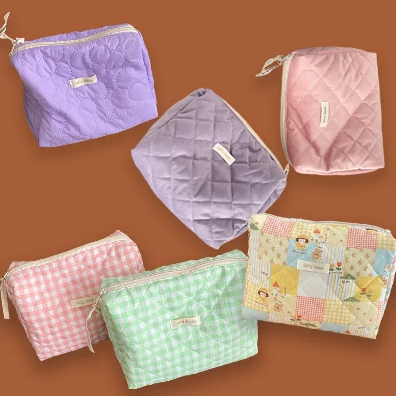 Soft Checkered Coquette Makeup Bag Shoptery