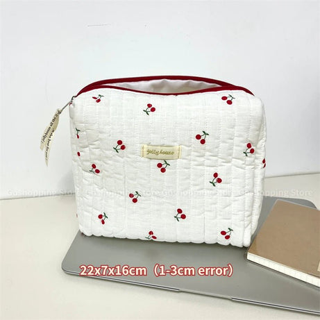 Soft Checkered Coquette Makeup Bag cherry B Shoptery