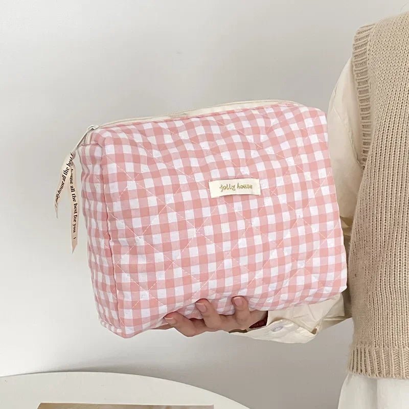 Soft Checkered Coquette Makeup Bag A pink plaid Shoptery