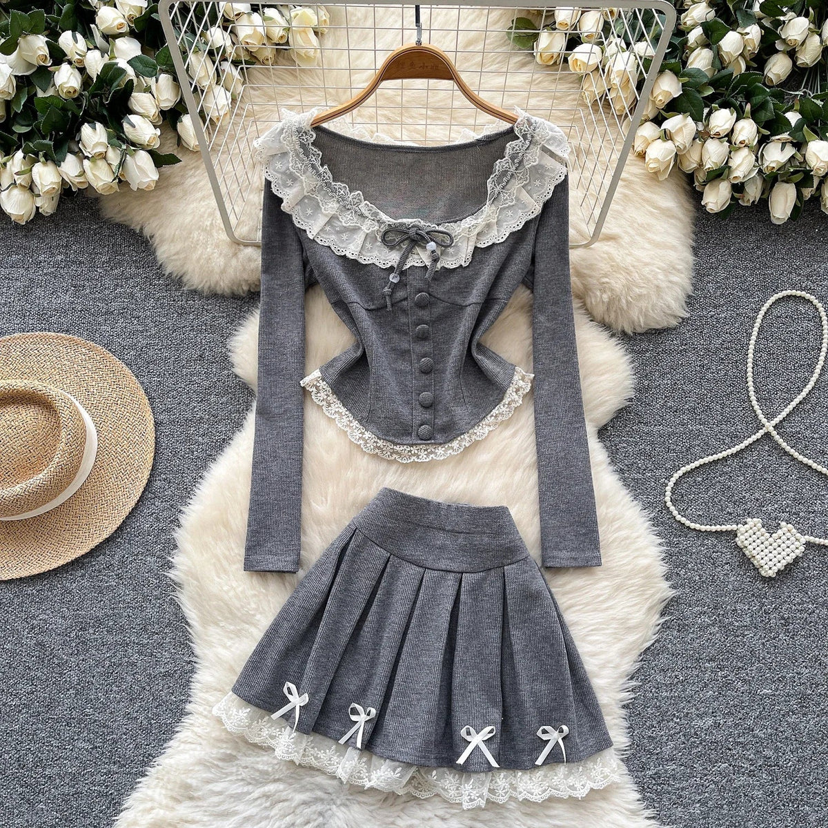 Coquette Long Sleeve Grey Outfit GRAY Shoptery