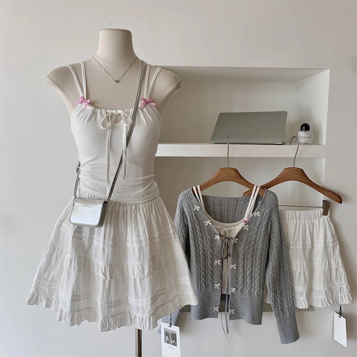 Acubi Lace Bow-Knit Outfit Set Shoptery