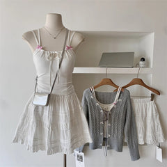 Acubi Lace Bow-Knit Outfit Set Shoptery