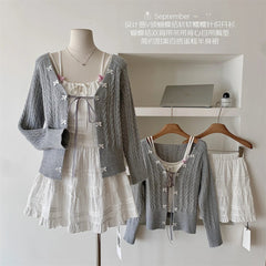 Acubi Lace Bow-Knit Outfit Set Shoptery