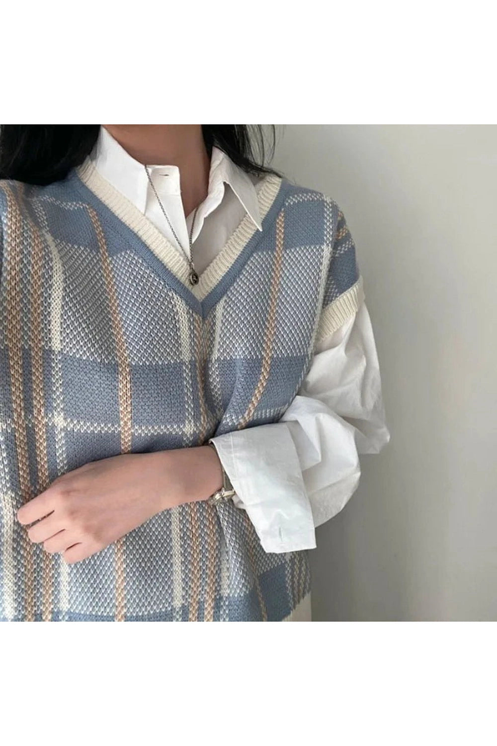 Retro Soft Pastel Plaid Sweater Vest Shoptery