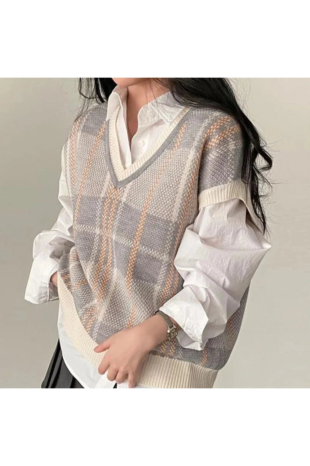Retro Soft Pastel Plaid Sweater Vest Shoptery