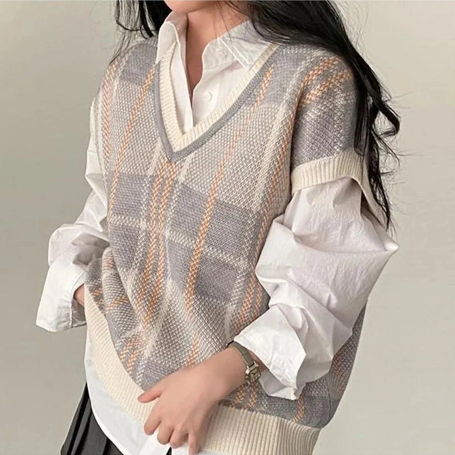 Retro Soft Pastel Plaid Sweater Vest Shoptery