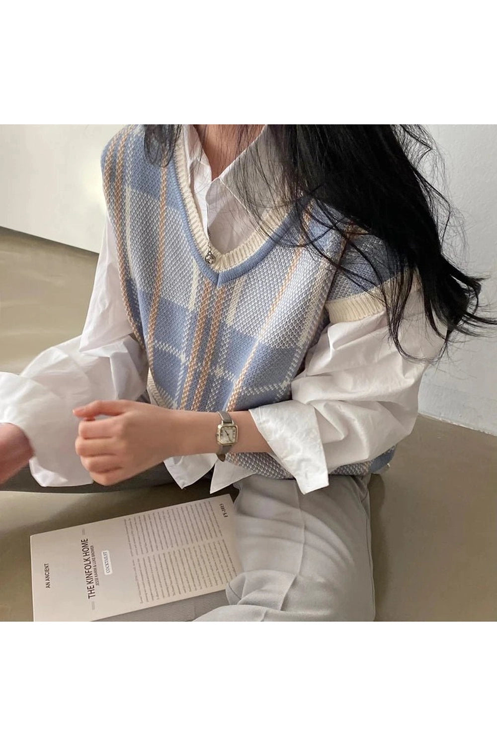 Retro Soft Pastel Plaid Sweater Vest Shoptery