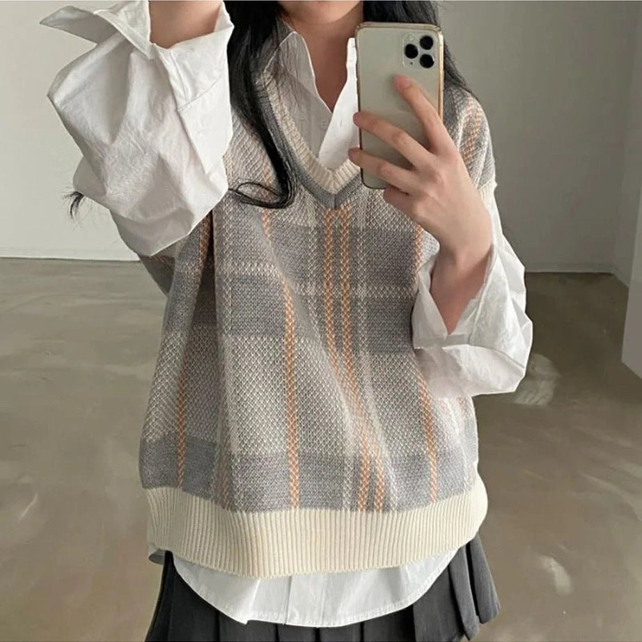 Retro Soft Pastel Plaid Sweater Vest Shoptery