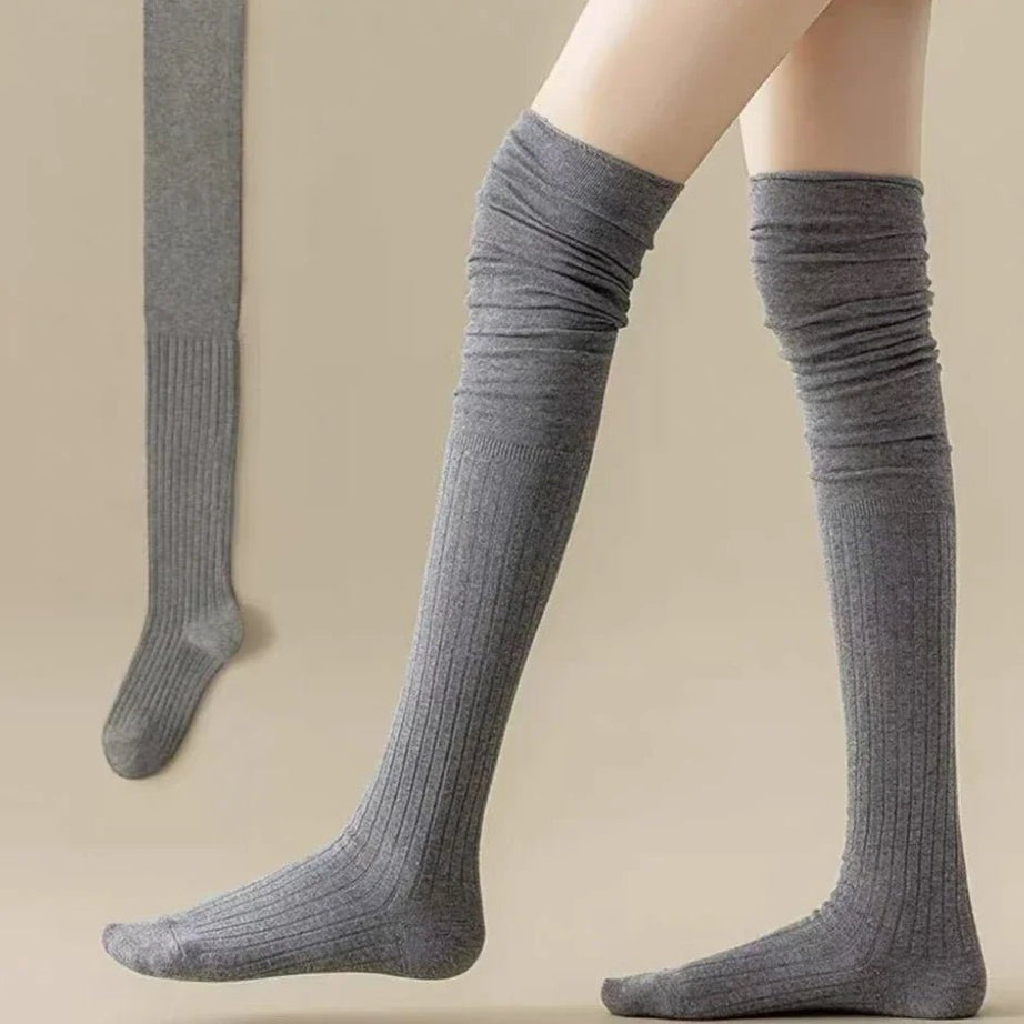 Kawaii Soft Ruched Over-the-Knee Socks gray one size Shoptery