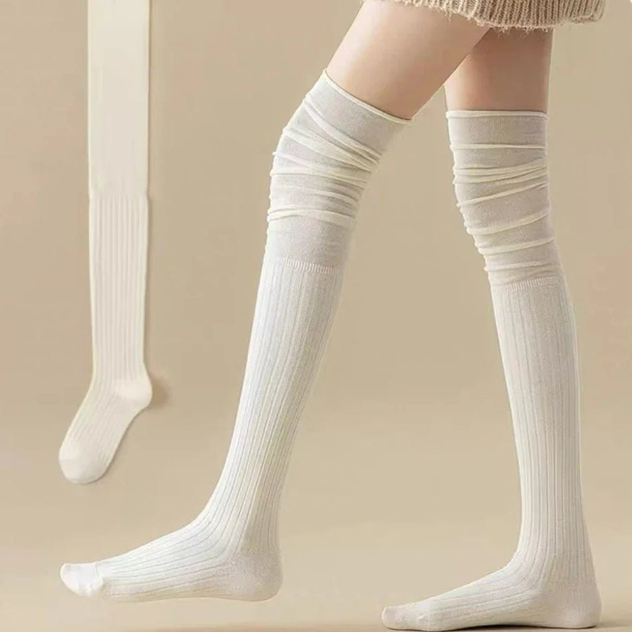 Kawaii Soft Ruched Over-the-Knee Socks white one size Shoptery