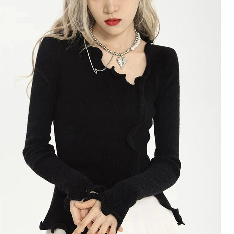 Aesthetic Soft Wave Ruffle Cardigan Shoptery