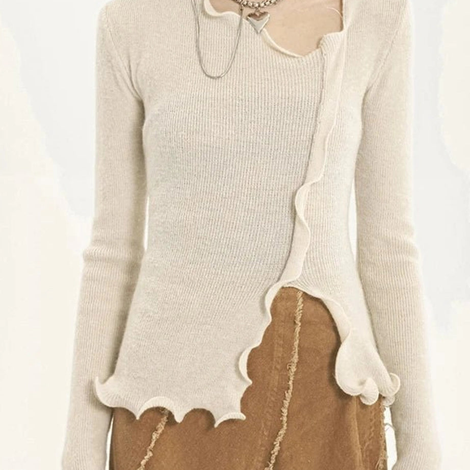 Aesthetic Soft Wave Ruffle Cardigan Shoptery