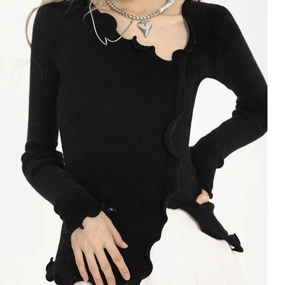 Aesthetic Soft Wave Ruffle Cardigan Shoptery