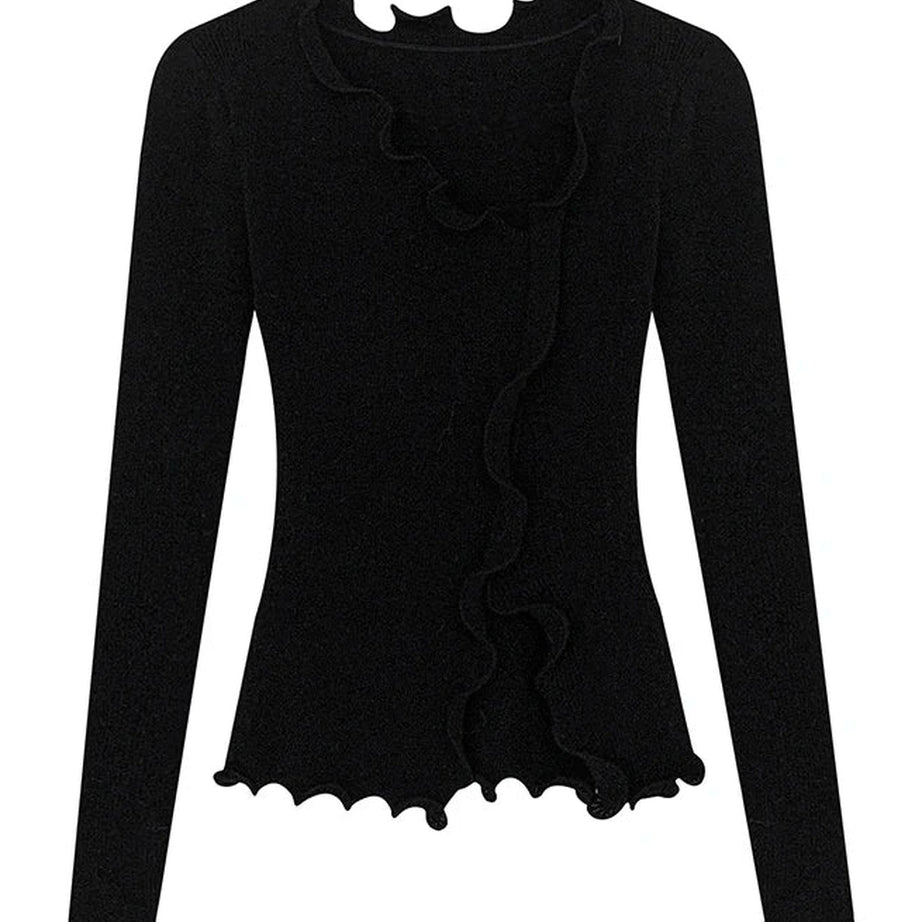 Aesthetic Soft Wave Ruffle Cardigan Shoptery